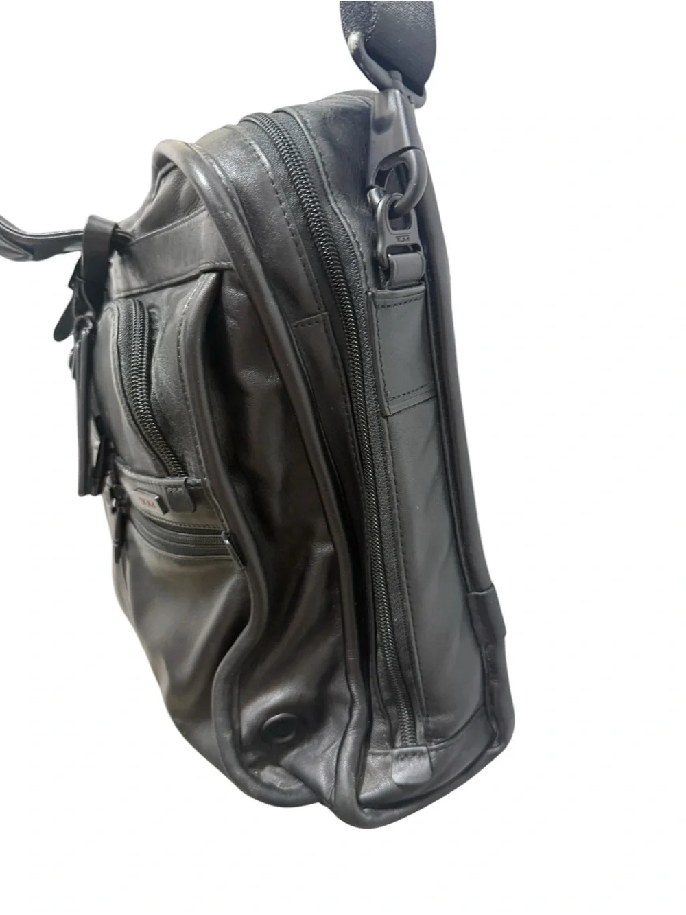 Tumi Black Leather Laptop Briefcase with Shoulder Strap